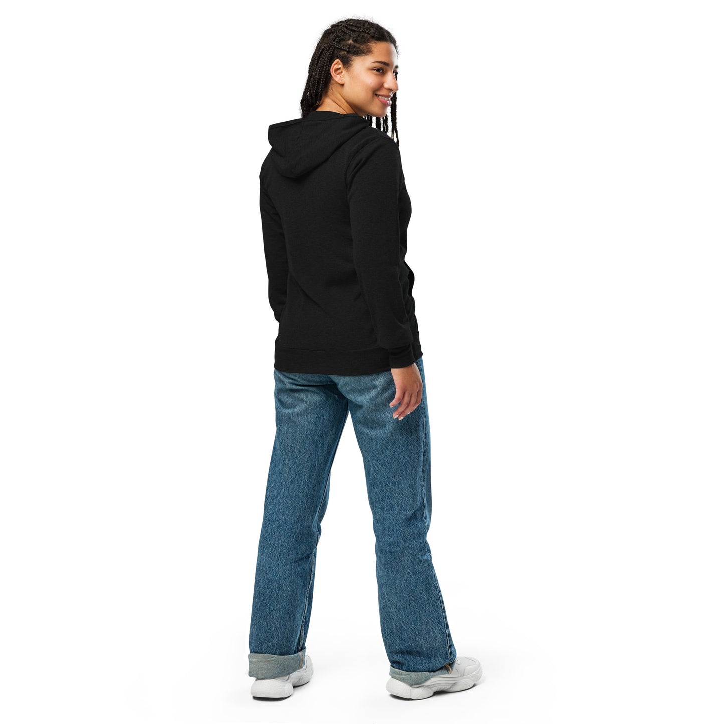 Women's Embroidered  Zip Up Lightweight Hoodie (Solid Triblend Black)