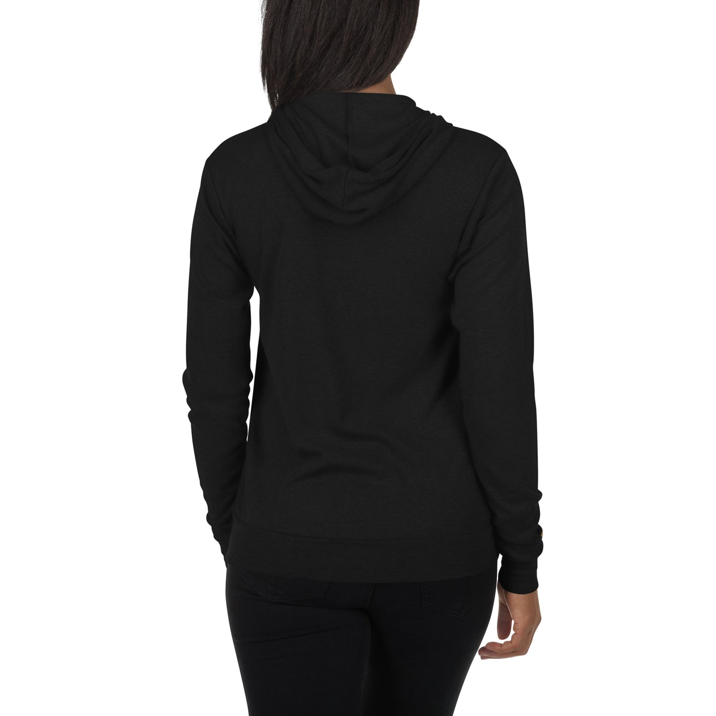 Women's Embroidered  Zip Up Lightweight Hoodie (Solid Triblend Black)