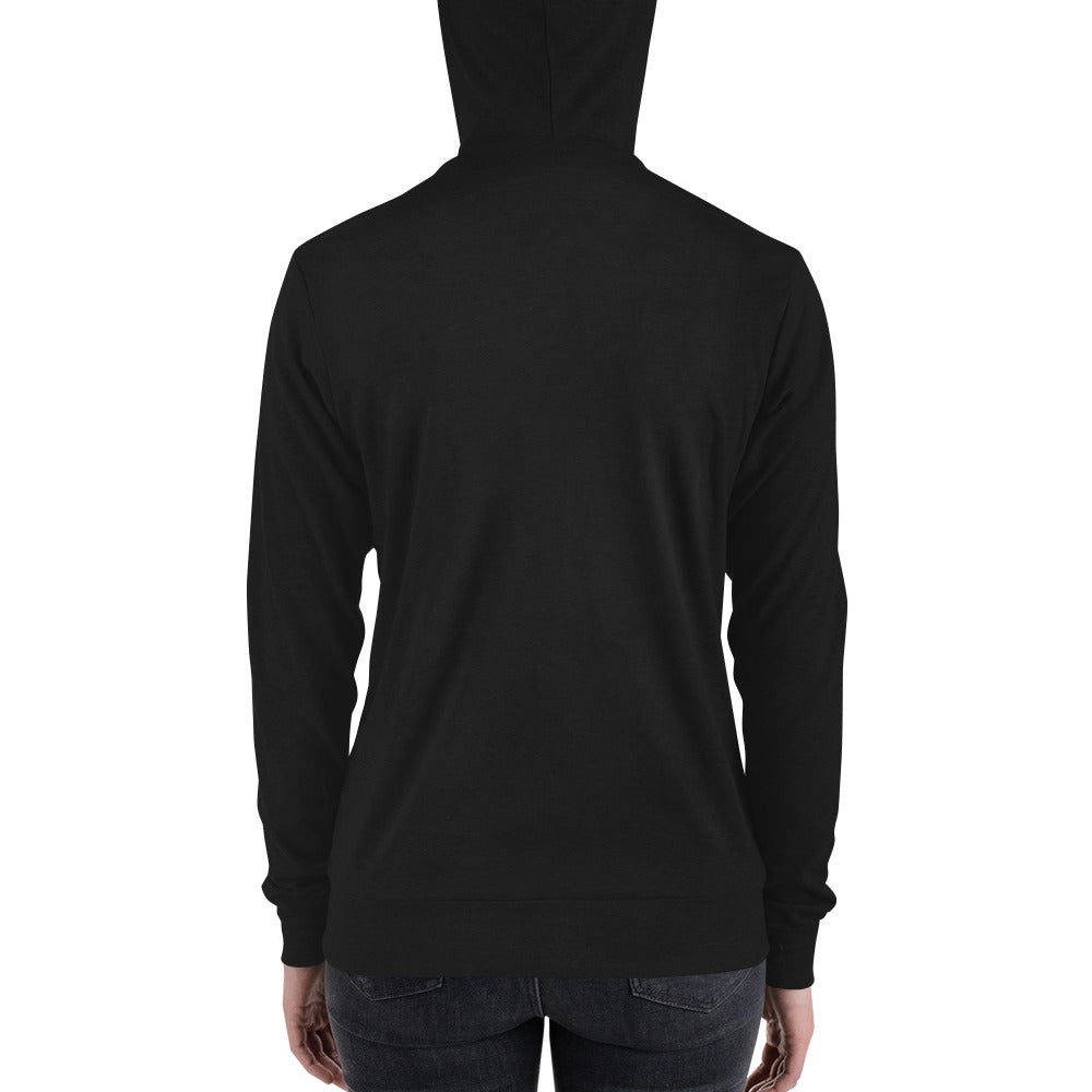 Women's Embroidered  Zip Up Lightweight Hoodie (Solid Triblend Black)