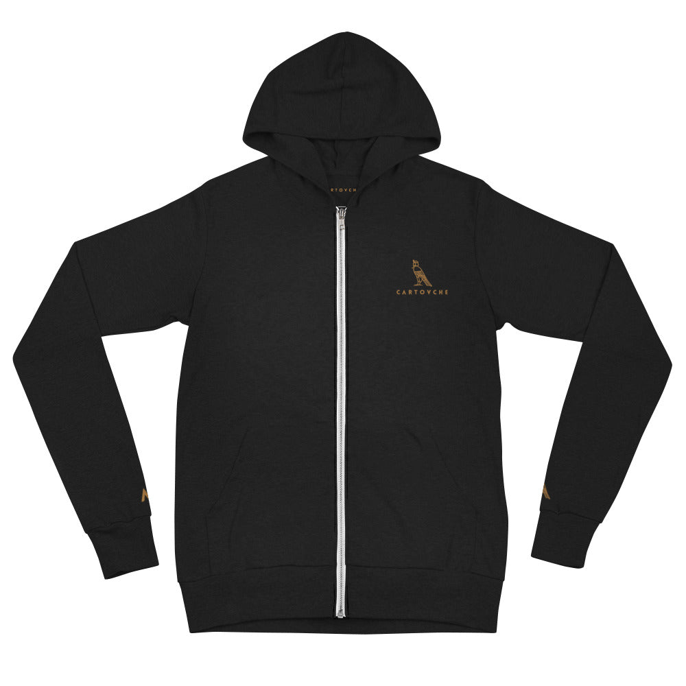 Women's Embroidered  Zip Up Lightweight Hoodie (Solid Triblend Black)