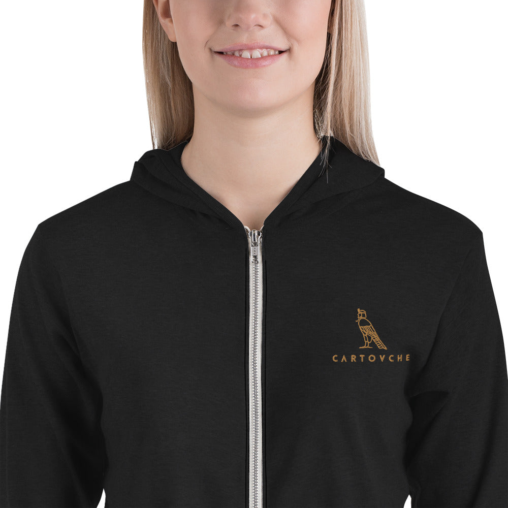 Women's Embroidered  Zip Up Lightweight Hoodie (Solid Triblend Black)